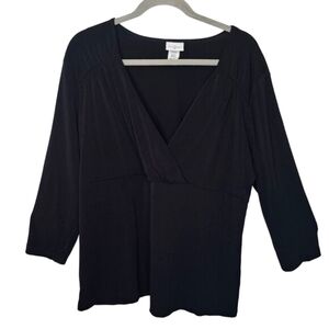 Jacyln Smith Black V Neck 3/4 sleeve Blouse Plus size XXL